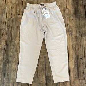 Zara Drawstring Jogger Trousers Pants Cream Tie Waist High Rise M